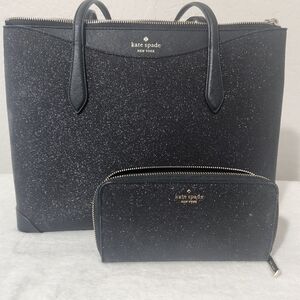 Kate Spade black glitter tote and wallet